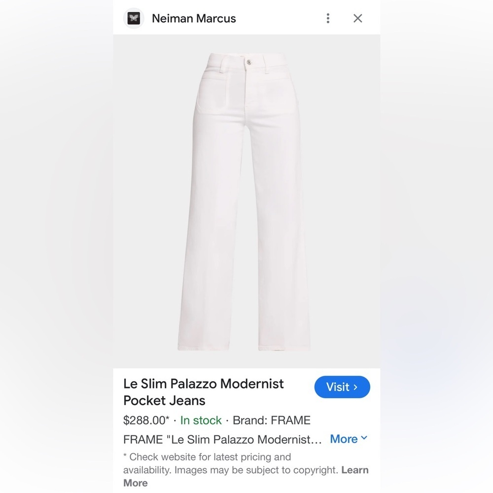 FRAME Le Slim Palazzo Modernist Pocket Jeans $288 Worn and Washed Size 31